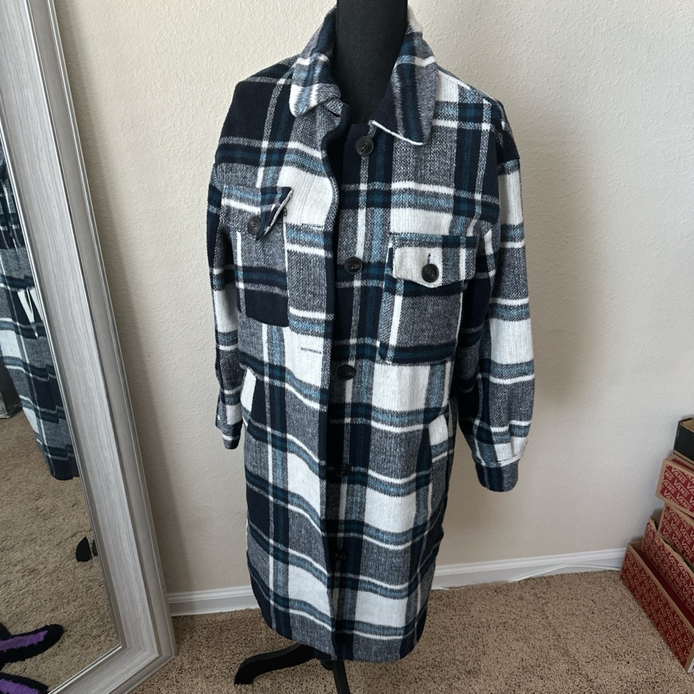 New Look Black and White Plaid Coat